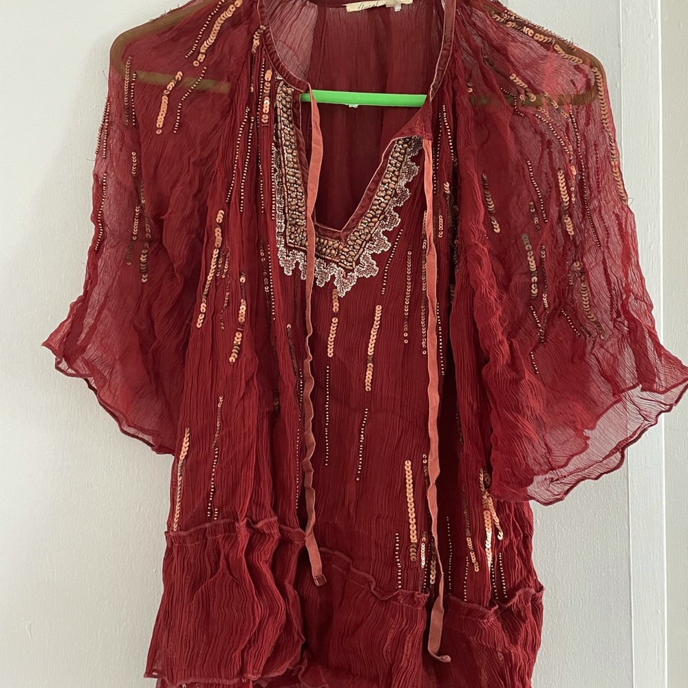 Anthropologie Orange Beaded Blouse